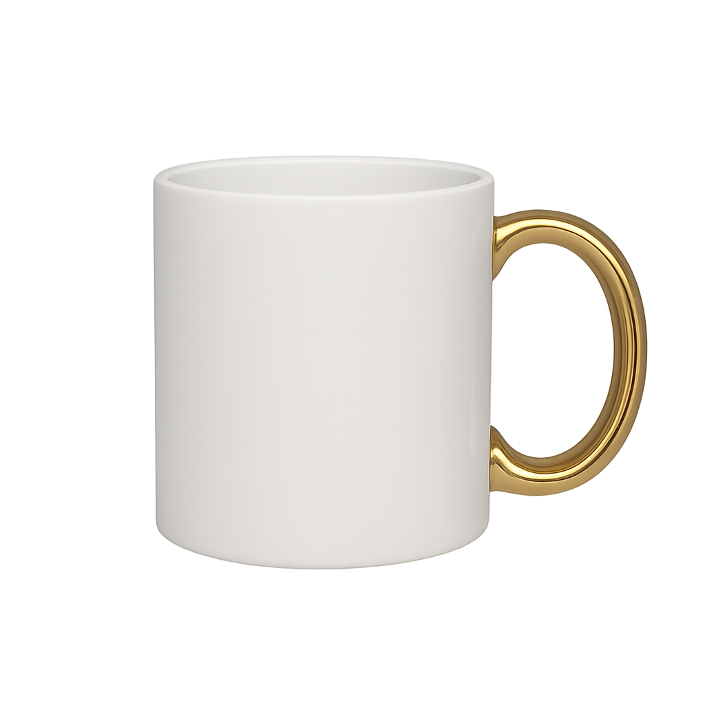 krūze ar zelta rokturi apdruka